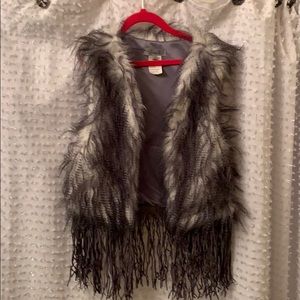 Faux fur winter vest with tassels
